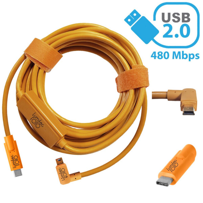 Cabo USB 3.0 tipo C para Mini-B 2.0 Laranja com amplificador de sinal da  câmera para o computador